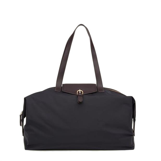 L.K. Bennett Leona Black Nylon & Bordeaux Leather Weekend Bag